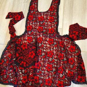 NWT Red Floral Lace Coverup/Apron Sz10 to 16